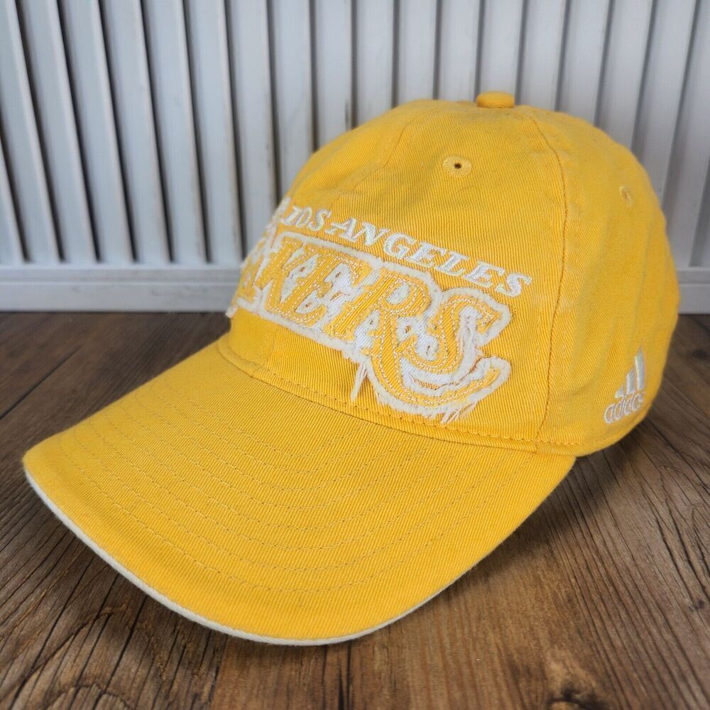 Los Angeles Lakers Adidas 2012 Hat Cap Strapback Yellow Spell Out Frill NBA Logo